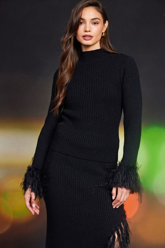 Vanessa Feathered Top and Skirt Set