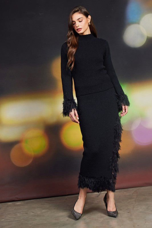 Vanessa Feathered Top and Skirt Set